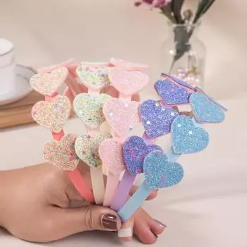 5 шт. Модные повязки на голову для девочек, блестящие повязки для волос с сердечками, милые детские повязки на голову из пластика с зубчиками, детские аксессуары для волос для девочек