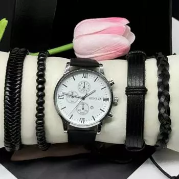 5 шт. Модные простые кварцевые часы с функцией бизнеса и отдыха, водонепроницаемый корпус в комплекте для отдыха на открытом воздухе, спорта на открытом воздухе