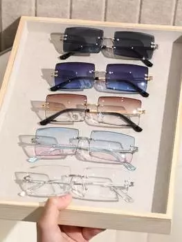 5 шт. модных женских солнцезащитных очков для мужчин, металлические прямоугольные, без оправы, для повседневной жизни, аксессуары для очков.