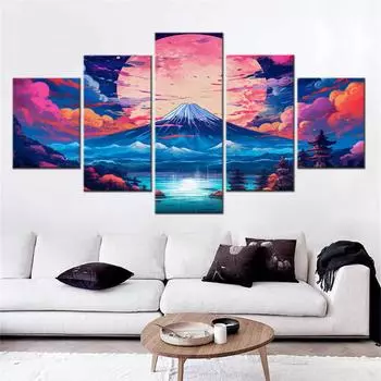 5 шт. Модульная картина, принты, картина на холсте Nuture, японский фантастический пейзаж, домашний декор, настенное искусство для гостиной, фреска без рамки 20x35cm*2 20x45cm*2 20x55cm*1 No Frame