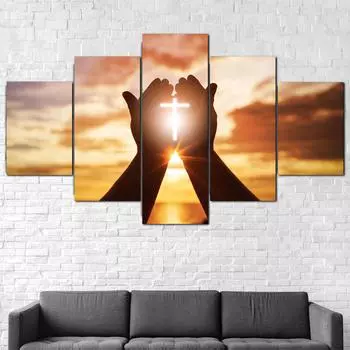5 шт., молящиеся руки, поклонение, благослови Иисуса, холст, печать, плакат, настенный художественный декор, фотографии, картины, HD печать, без рамки, современные 5 шт. 20x35 20x45 20x55cm