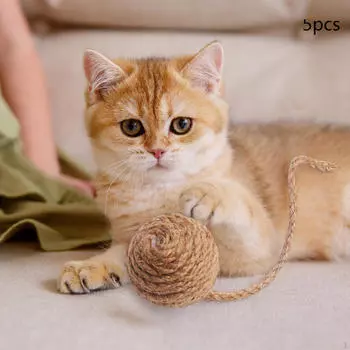 5 шт., мяч из веревки для кошек, игрушки ручной работы, самостоятельная игра для маленьких и средних кошек, тизер 4.5cm Yellow
