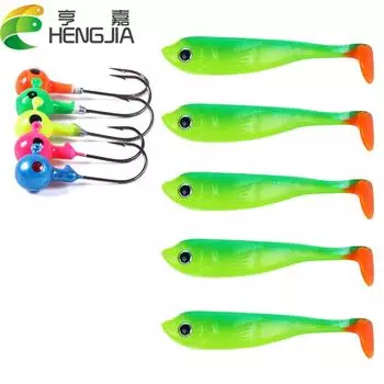 5 шт., мягкие приманки, набор рыболовных приманок, 6,5 см-3 г, сделай сам, джиг-головка, джиг-приманка для рыбы, Т-хвост, приманка для морского окуня, рыболовные снасти