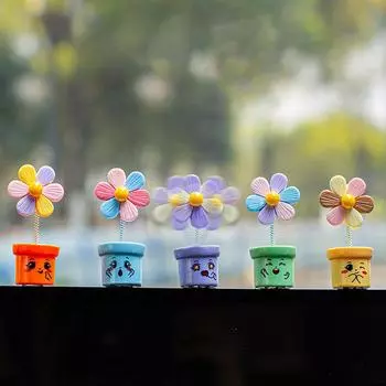 5 шт. мультяшный автомобильный интерьер качающаяся голова красочный цветочный орнамент украшение весенний качающаяся голова подсолнухи декор двусторонний скотч 01#