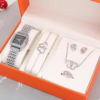 5 шт. Набор часов женские часы простые повседневные женские аналоговые наручные часы браслет ожерелье серьги подарок Montre Femme