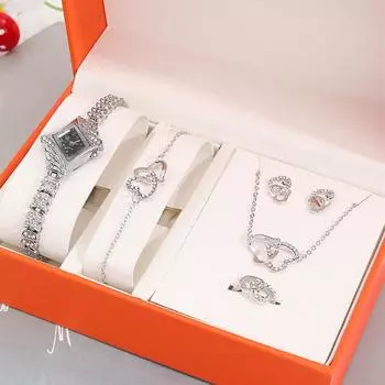 5 шт. Набор часов женские часы простые повседневные женские аналоговые наручные часы браслет ожерелье серьги подарок Montre Femme