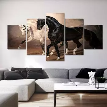 5 шт. набор две лошади холст картины современные постеры с животными и принты настенные художественные картины для гостиной домашний декор без рамки 20x35cm*2 20x45cm*2 20x55cm*1