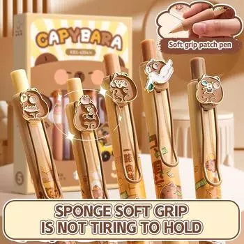 5 шт. Набор гелевых ручек Kawaii Cute Capybara, шариковые ручки с мультяшным рисунком, креативные быстросохнущие ручки, канцелярские принадлежности для школьников A1