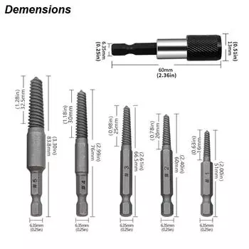 5 шт., набор направляющих для центральных сверл для извлечения винтов, съемник сломанных поврежденных болтов, шестигранный хвостовик и гаечный ключ для сломанного ручного инструмента