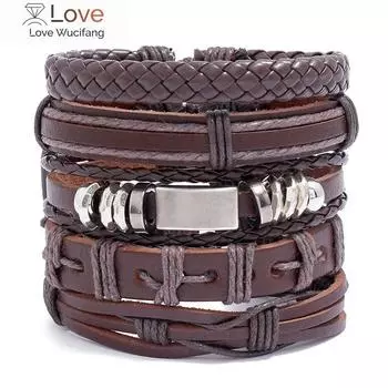5 шт. / Набор новых ювелирных изделий, ретро-плетеный кожаный браслет, простой набор для самостоятельного изготовления, браслет из искусственной кожи