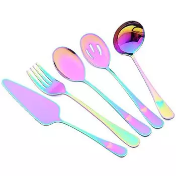 5 шт., набор посуды из нержавеющей стали, ложка для супа, дуршлаг, ложка, сервисная ложка, вилка для салата, лопаточка для торта, набор посуды, кухонные принадлежности для выпечки серебряный