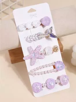 5 шт./набор Серия Gril Marine Заколки для волос в виде рыбьего хвоста из искусственного жемчуга и ракушек в форме звезд