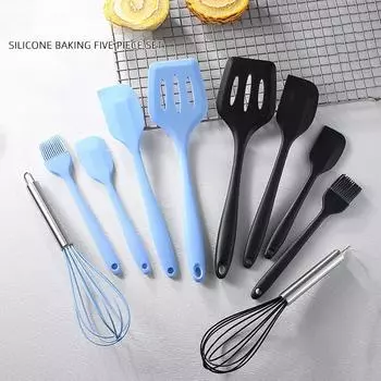 5 шт., набор силиконовых кухонных принадлежностей, антипригарная силиконовая лопатка для торта, лопатка для приготовления пищи, венчик, масляная кисть, гибкие наборы кухонных принадлежностей