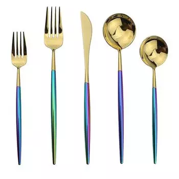 5 шт., набор столовой посуды из нержавеющей стали 18/10, роскошные радужные, золотые, зеркальные наборы посуды, ножи, вилки, наборы столовых приборов, сервис для 1 service for 1 серебряный
