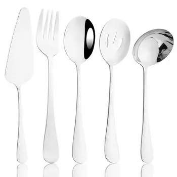 5 шт. набор столовых приборов из нержавеющей стали, сервировочная посуда, инструменты, ложка для супа, дуршлаг, ложка, сервисная ложка, вилка для салата, лопаточка для торта, набор посуды серебряный