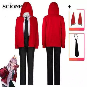 5 шт. наборы аниме бензопила Man Power Makima косплей костюм парик красная куртка рога заколка для волос контакты Хэллоуин наряд для женщин XS&ChainsawMan