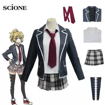 5 шт. наборы аниме High Rise Invasion Mayuko Nise косплей костюм блондинка парики Tenkuu Shinpan школьница JK униформа юбка женский карнавальный костюм S&High Rise Invasion