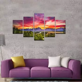 5 шт., национальный парк Gr Tet, США, Вайоминг, пейзажи реки Змеи, картины на холсте, настенный художественный постер, HD печать, 5 панелей, декор комнаты, современный 20x35 20x45 20x55cm