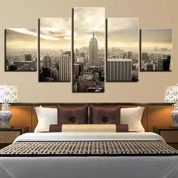 5 шт. напечатанный на холсте пейзаж заката Нью-Йорка один комплект плакат настенная живопись на холсте современные украшения картина без рамки 20x35cm*2 20x45cm*2 20x55cm*1