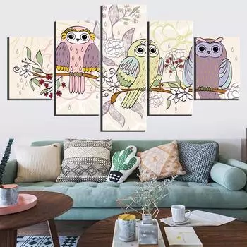 5 шт., настенная живопись на холсте, абстрактная сова, плакат, фотографии, современное украшение для дома, гостиная, спальня, модульная рамка 20X35 20X45 20X55cm