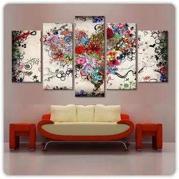 5 шт., настенная живопись на холсте, абстрактные красочные цветы, постер, современная ванная комната, модульные картины, украшение, бесплатная доставка 20X35 20X45 20X55cm
