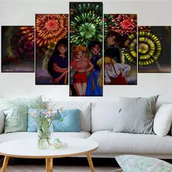 5 шт. настенная живопись на холсте аниме персонаж плакат Сейлор Мун модульные украшения дома фотографии Современная гостиная без рамки 20x35cm*2 20x45cm*2 20x55cm*1