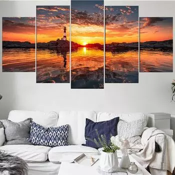 5 шт., настенная живопись на холсте, Маяк на закате, природный пейзаж, постер, модульная картина, современная спальня, украшение для дома 20X35 20X45 20X55cm