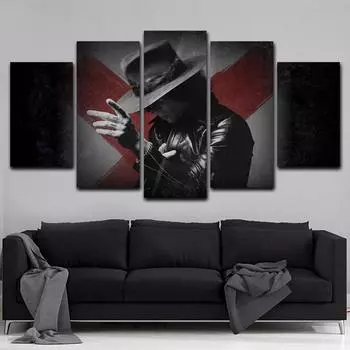 5 шт., настенная живопись на холсте, постер с персонажами, человек в шляпе, модульные рамки, фотографии, современное украшение для дома, гостиная, без рамки 20x35cm*2 20x45cm*2 20x55cm*1