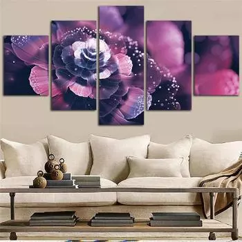 5 шт., настенная живопись на холсте, постер с фиолетовым цветком, современная гостиная, спальня для модульных картин, украшение для дома 20X35 20X45 20X55cm