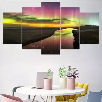5 шт., настенная живопись на холсте, Северное сияние, пейзажный постер, современный дом для украшения, модульные картины для гостиной 20X35 20X45 20X55cm