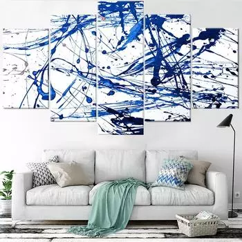5 шт., настенная живопись на холсте, синяя краска, всплеск, абстрактный постер, современное украшение для гостиной, модульная рамка для дома 20X35 20X45 20X55cm