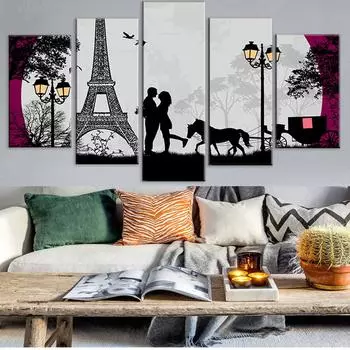 5 шт., настенная живопись на холсте, винтажная Парижская башня, лунный пейзаж, постер, современное украшение для дома, модульные картины для гостиной 20X35 20X45 20X55cm