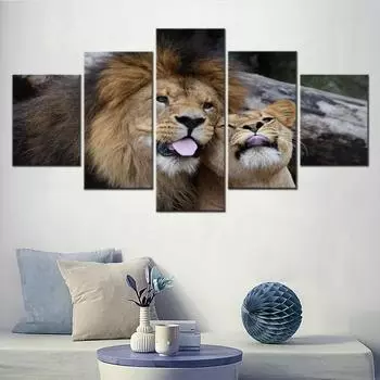 5 шт., настенное искусство, холст, животное, мать и сын, Лев, плакат, живопись, обои для гостиной, картина с принтом, настенная роспись для спальни, домашний декор 20x35cm*2 20x45cm*2 20x55cm*1