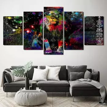 5 шт. настенные художественные принты, красочные животные масла, живопись льва, настенная картина, комбинированный плакат и принт для домашнего декора спальни, без рамки 20x35cm*2 20x45cm*2 20x55cm*1