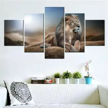 5 шт., настенный художественный холст, постер, животные, африканский лев, обои, живопись для гостиной, украшение дома, картина с принтом, спальня 20x35cm*2 20x45cm*2 20x55cm*1
