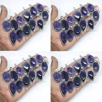5 шт. натуральный аметист драгоценный камень кулон кольцо из стерлингового серебра 925 пробы женский кулон оптовая партия ювелирных изделий Free Size фиолетовый
