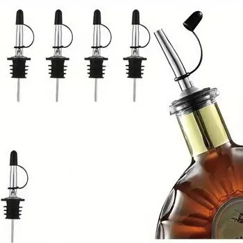5 шт., Нержавеющая сталь, Насадки для розлива спиртных напитков и конический носик для уксуса, Насадки для розлива спиртных напитков с резиновыми пылезащитными колпачками, Барные аксессуары 5pcs