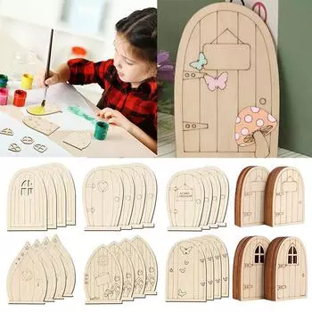 5 шт. Незаконченная деревянная дверь, домик эльфа-феи, мини-дверь, сделай сам, деревянные украшения, миниатюрные украшения, деревянные срезы, заготовки для дисков