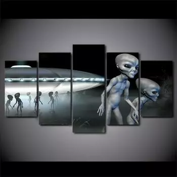 5 шт., НЛО, пришельцы, фильм, современный декор, холст, настенное искусство, картины для спальни, HD печать, домашний декор, декор комнаты, без рамки, 5 панелей 20x35 20x45 20x55cm