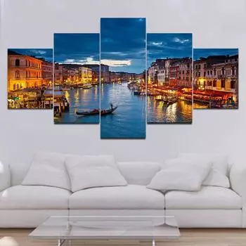 5 шт. ночной пейзаж закат Венеция Большой канал лодка холст картины постеры и принты настенные панно домашний декор без рамки 20x35cm*2 20x45cm*2 20x55cm*1