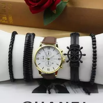 5 шт. Новые мужские кварцевые часы с браслетом, циферблатом, водонепроницаемым циферблатом, минутной шкалой, в комплекте для занятий спортом, бега на открытом воздухе