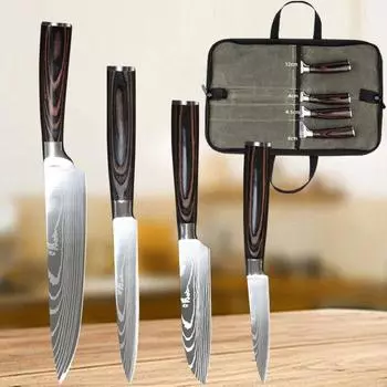 5 шт. нож шеф-повара японский нож нож для хлеба нож для нарезки фруктовый нож с цветной деревянной ручкой кухонный нож набор и сумка для хранения 1 set knife with bag