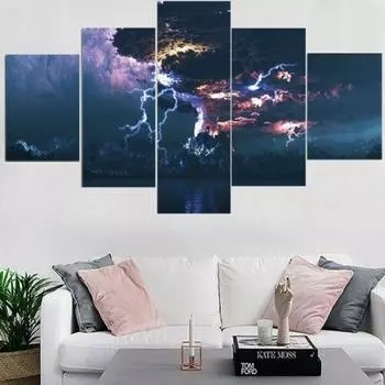 5 шт. Облако Молния Холст Картины Настенное Искусство Плакат HD Печать Домашний Декор Без Рамки Картины Абстрактные Современные 5 Шт. 5 Панель 20x35 20x45 20x55cm