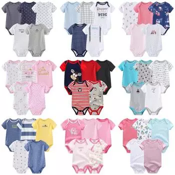 5 шт., одежда для маленьких мальчиков, комбинезон для новорожденных девочек, одежда с короткими рукавами для младенцев 3M