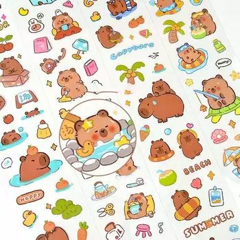 5 шт./пакет Креативные прозрачные наклейки Капибара Кавайные кружки Декоративные наклейки для детей Style 3