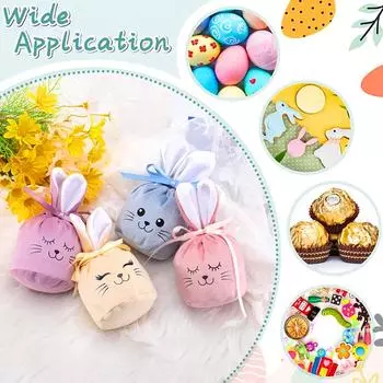 5 шт. Пасхальные подарочные мешочки, пасхальная подарочная упаковка 2025, сумка на шнурке, милые бархатные подарочные пакеты с ушками кролика