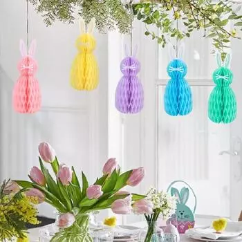 5 шт. пасхальные подвесные украшения в виде сот 3D-бумажный кролик-украшение в виде сот для