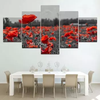 5 шт. пейзаж мать-природа красный цветок мака холст живопись настенные художественные постеры и принты гостиная домашний декор без рамки 20x35cm*2 20x45cm*2 20x55cm*1
