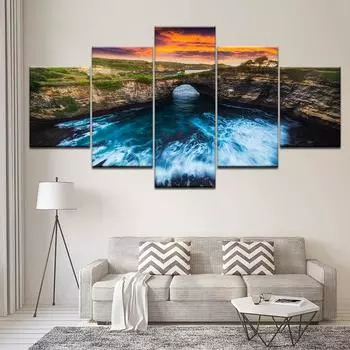 5 шт. пейзаж закат камень камень полумесяц залив гора холст картины постеры и принты настенные панно домашний декор без рамки 20x35cm*2 20x45cm*2 20x55cm*1
