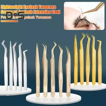 5 шт. пинцетов для наращивания ресниц из нержавеющей стали, точные пинцеты с прямым резным кончиком из волокна, профессиональные пинцеты для начинающих женщин, макияж глаз разноцветный